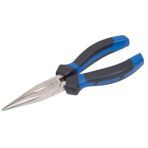 t.b.t. Pinza a becchi mezzotondi con manico blu e nero.