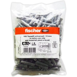 Confezione di tasselli Fischer grigi, 6 mm, per vari materiali.