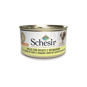 Lattina di cibo umido per cani Scheisir con pollo, patate e rosmarino.