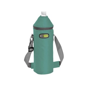 Borsa termica verde per bottiglia con tracolla per campeggio e outdoor.