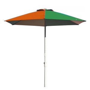 Ombrellone da mercato quadrato, arancione e verde, con telaio bianco.