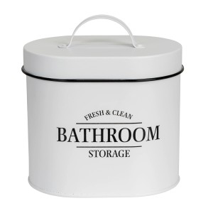 Box da bagno ovale bianca Pali di Wenko con coperchio e manico in bambù. Accessorio bagno per l'organizzazione.