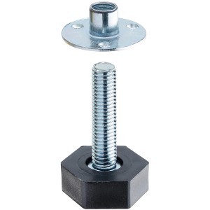 Vite di livellamento Hettich con dado per gambe mobili, utilizzata per regolare pavimenti irregolari.