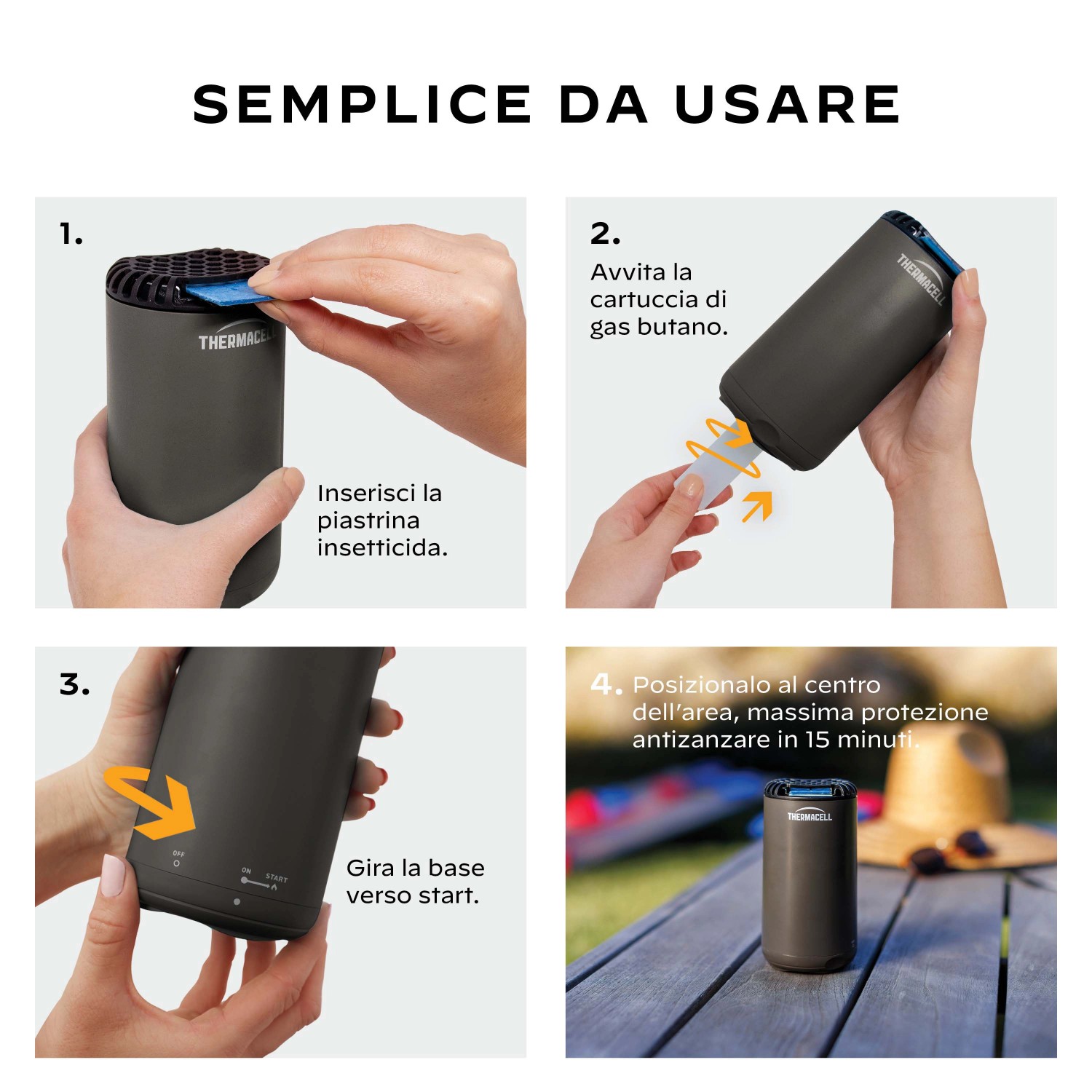 Istruzioni: riempire e avviare il dispositivo antizanzare t.b.t. Ideale per uso esterno.