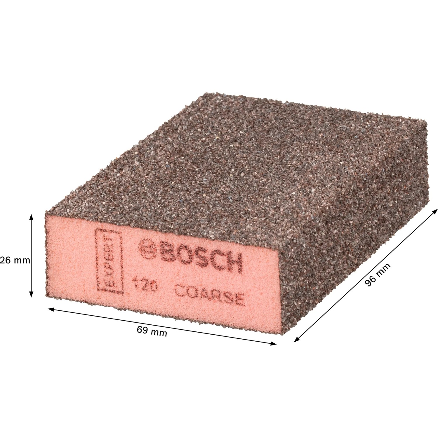 Spugna abrasiva Bosch Expert per legno e vernice, 96x26x69mm, grana grossa.