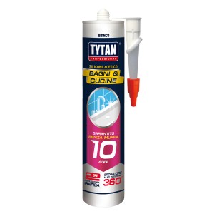 Silicone sanitario Tytan bianco, ideale per bagno e cucina, con formula antimuffa.