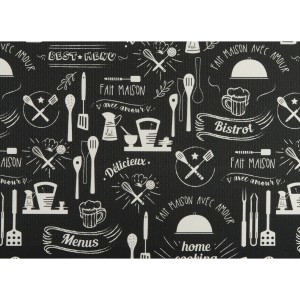 Tappeto da cucina Zerbini con motivi da cucina in bianco e nero.