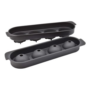 Forma per cubetti di ghiaccio in silicone grigio per 4 palline di ghiaccio, utensile da cucina.