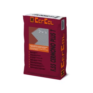 Sacco di colla per piastrelle CerCol F.55 Cermono Plus T, rosso-marrone, per lavori di piastrellatura.