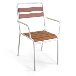 Sedia da giardino senza cuscino con braccioli Loki in metallo bianco