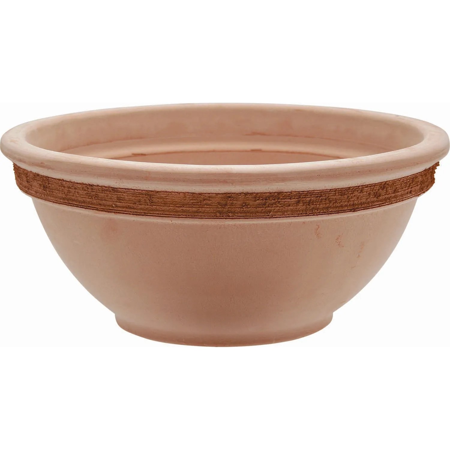 Ciotola per fiori t.b.t. in terracotta con fascia decorativa marrone.