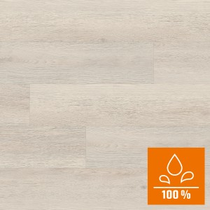 Kaindl laminato Quercia Arosa Alva, resistente all'acqua, aspetto legno chiaro con simbolo di protezione dall'umidità.