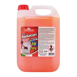 Tanica di liquido refrigerante rosso per la cura dell'auto.