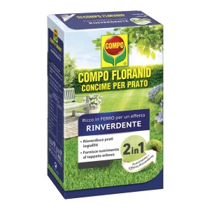 COMPO Floranid concime per prato con ferro per un prato verde. Confezione.