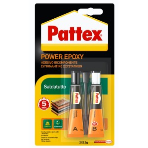 Pattex Power Epoxy adesivo bicomponente per incollaggi rapidi e resistenti.