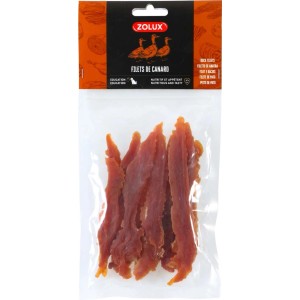 Zolux snack per cani filetti d'anatra, gustoso snack masticabile per cani in sacchetto trasparente.