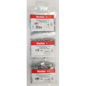 Assortimento di tasselli Fischer, varie dimensioni, per diversi materiali.