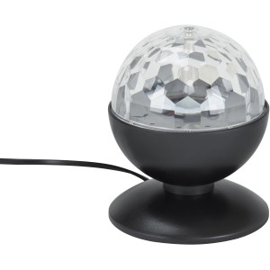 Lampada da tavolo a forma di palla da discoteca con base nera per illuminazione d'atmosfera.