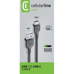 Cavo nero Cellularline da USB a USB-C, lunghezza 120 cm.