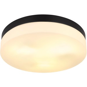 Plafoniera da esterno Globo nera e rotonda con tre lampadine e finitura opaca.
