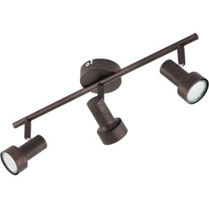 Faretto LED t.b.t. marrone con tre lampade per montaggio a soffitto.
