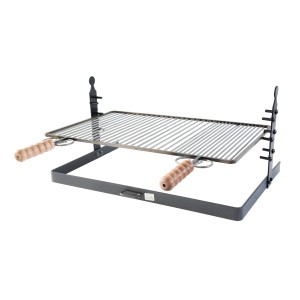 Griglia per barbecue con manici in legno e altezza regolabile per accessori barbecue.