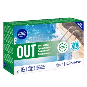 Gre OUT per la disinfezione della piscina contro acqua verde e alghe, 6 x 20g.
