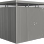 Casetta da giardino Biohort HighLine, grigio quarzo metallizzato, 5,6 m² con porta singola.