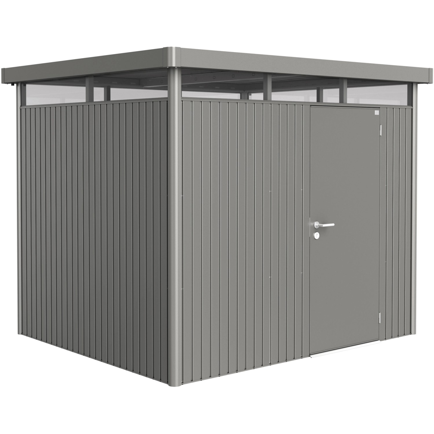 Casetta da giardino Biohort HighLine, grigio quarzo metallizzato, 5,6 m² con porta singola.
