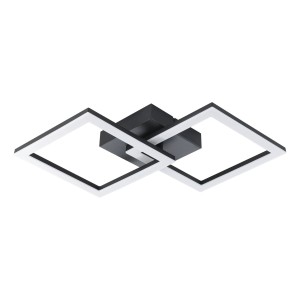 Moderna plafoniera a LED nera Eglo Huerta-E con due elementi luminosi quadrati.
