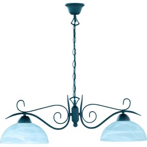 Elegante lampada a sospensione con due luci e decorazioni per interni.