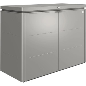 Biohort HighBoard 160 box da giardino in grigio quarzo metallizzato, box universale con ante chiudibili a chiave.