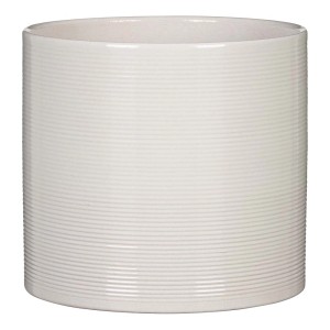 Portavasi t.b.t. bianco cilindrico con texture a coste orizzontali.