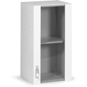 Mobile pensile bianco t.b.t. con anta e un ripiano per bagno o cucina.