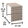 Tavolino in polyrattan, parte del set lounge Olea Compact da 3 pezzi, con dimensioni.