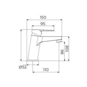 Disegno tecnico: t.b.t. rubinetto lavabo con dimensioni.