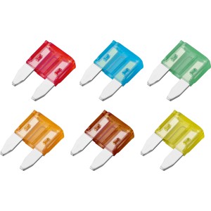 Mini set di fusibili, 6 pezzi, con codice colore (5A-30A) per la protezione del circuito auto.
