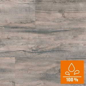 Laminato Kaindl Rovere Saloon Tombstone, resistente all'acqua, effetto legno. Vista dettagliata della superficie adatta ad ambienti umidi.