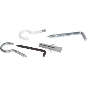 Set di ganci e occhielli con tassello e strumento di montaggio.