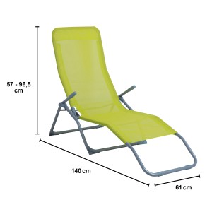Lettino prendisole t.b.t. verde con struttura grigia e schienale regolabile.