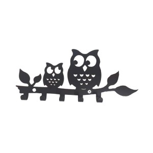 Appendiabiti a forma di gufi neri come Bacheche decorativo da parete con ganci.