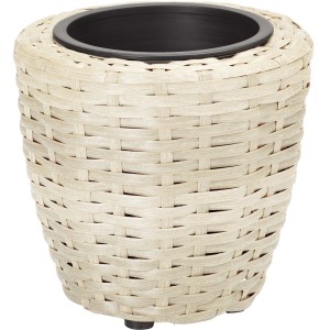 Vaso di fiori conico bianco (Ø 17 cm) effetto rattan per interni ed esterni.