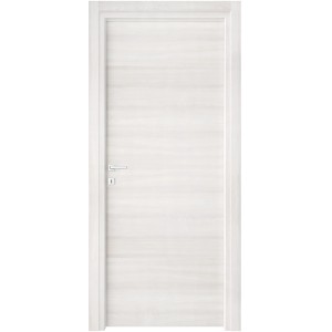 Porta interna bianca con maniglia. Anta con struttura in legno.