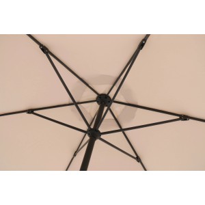 Dettaglio: Ombrellone da mercato beige Ø 300 cm con struttura nera, vista dal basso.