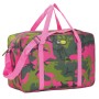 Borsa da campeggio t.b.t. con motivo camouflage rosa e cinghie di trasporto.