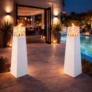 Camino a bioetanolo giardino Divina Fire Vulcano 3,5 kW 40x40x145 cm bianco