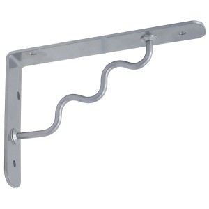 Mensola/reggimensola in metallo argentato con design curvo.