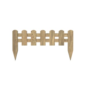 Recinzione da giardino in legno, finitura naturale, per bordure decorative di aiuole e sentieri.