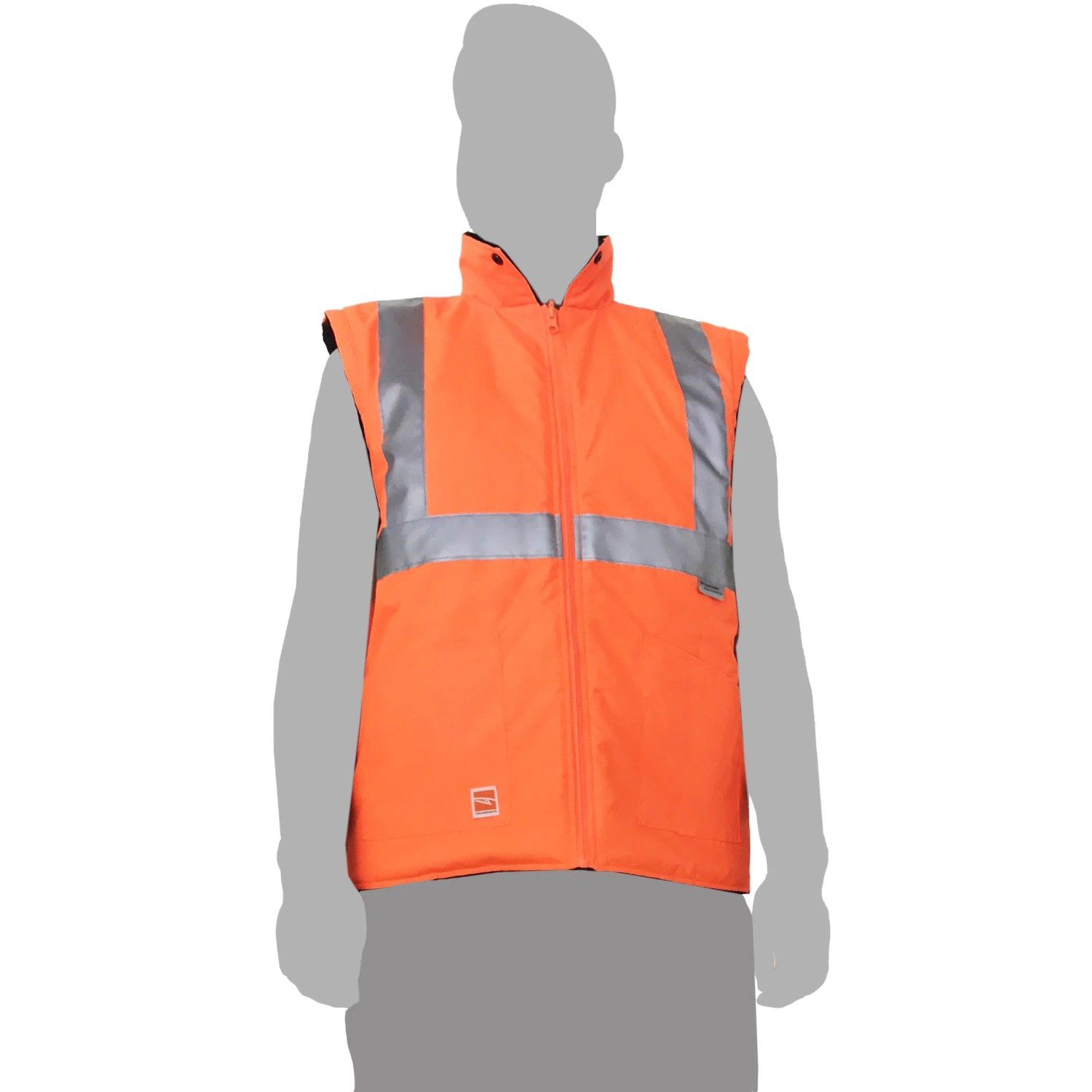 Gilet da lavoro arancione t.b.t. con riflettori per alta visibilità.