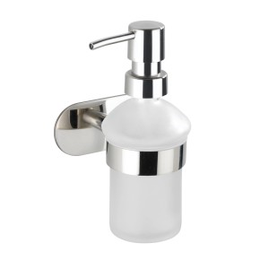 Wenko Dispenser sapone Orea Shine con supporto in acciaio inox e vetro satinato, ca. 200 ml.